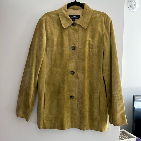 MaxMara Weekend 100% Genuine Suede Leather Green Chartreuse Jacket - Picture 2 of 10